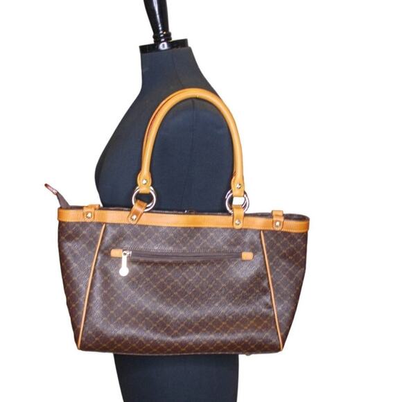 Rioni Kendall Weekender Tote Brown Canvas Leather Satchel - Picture 2 of 5